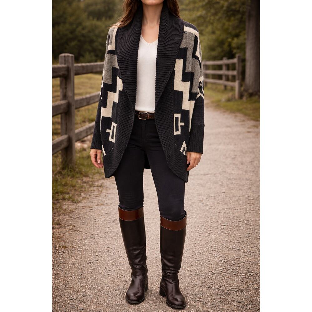 Ralph Lauren Shawl Collar Wool Silk Cashmere Lodge Cardigan Aztec Sweater L - Picture 1 of 11
